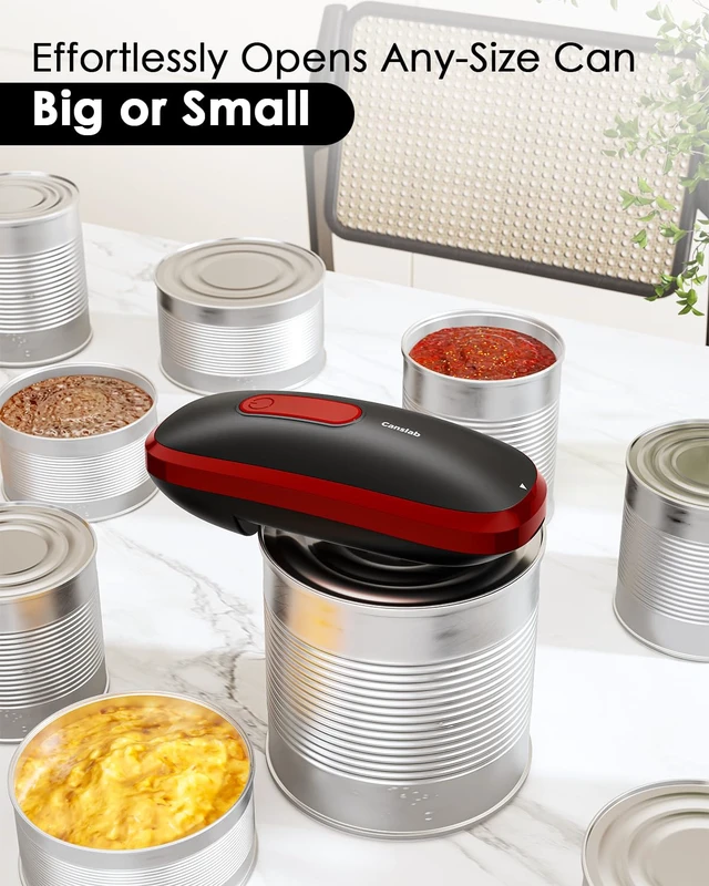 Alt view image 3 of 6 - Core Electric Can Opener_One Touch Auto Stop, 4 AA Battery Powered | Handsfree Smooth Edge Can Openrer for kitchen, Easy for Seniors with Arthritis, Food Safe, for Small / Large Cans, Black Red