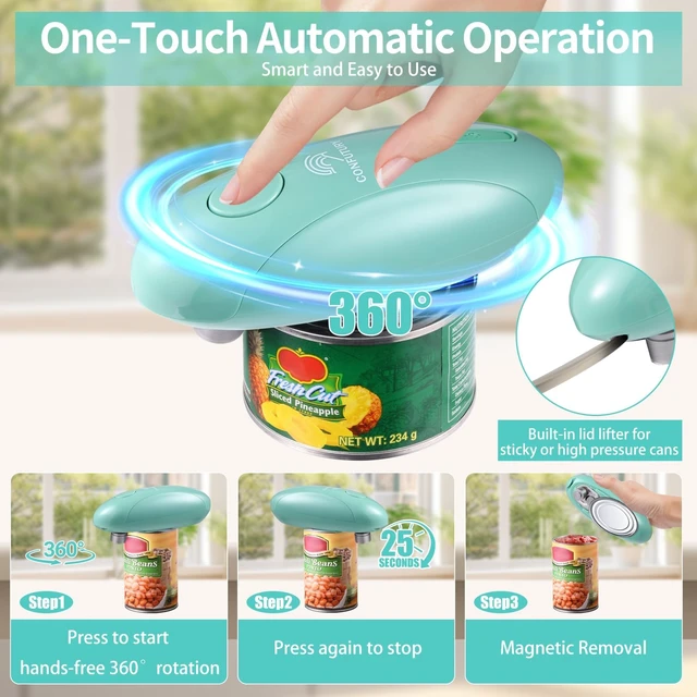 Alt view image 4 of 7 - Electric Can Opener, USB-C Rechargeable Smooth Edge for Seniors (Green) | Cordless, One-Touch Automatic, Smooth Edge Cutting, for Standard & Oval Cans, Lightweight for Travel