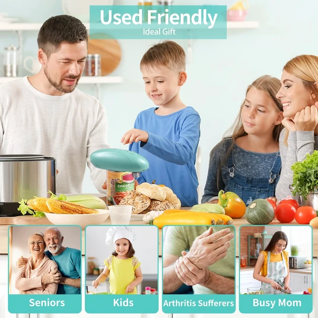 Alt view image 7 of 7 - Electric Can Opener, USB-C Rechargeable Smooth Edge for Seniors (Green) | Cordless, One-Touch Automatic, Smooth Edge Cutting, for Standard & Oval Cans, Lightweight for Travel