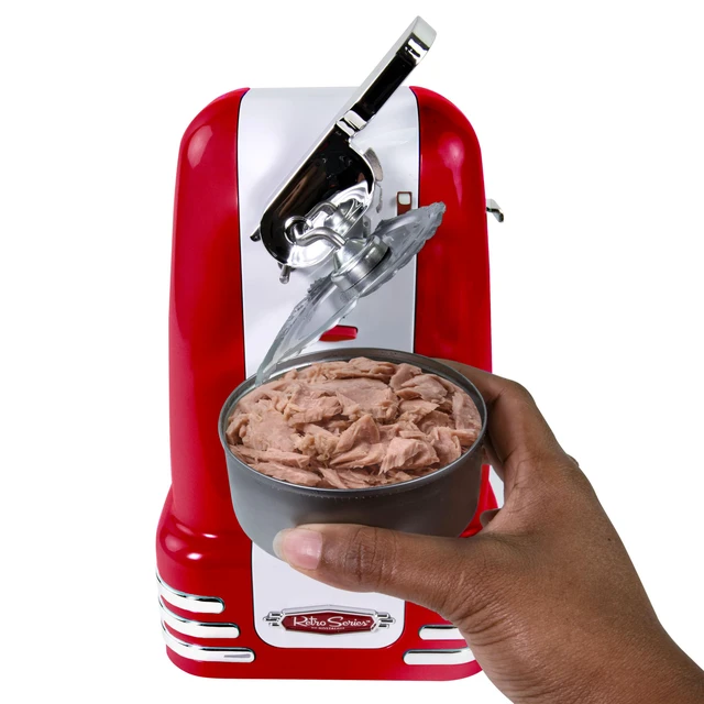 Alt view image 7 of 7 - Retro Electric Can Opener for Kitchen with Magnetic Lid Remover, Knife Sharpener, and Soda or Beer Bottle Opener, Red