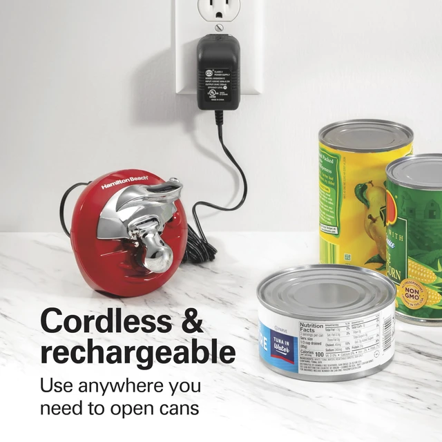 Alt view image 2 of 7 - Walk 'n Cut Electric Can Opener for Kitchen, Use On Any Size, Automatic and Hand-Free, Cordless & Rechargeable, Easy Clean Removable Blade, Red (76506)