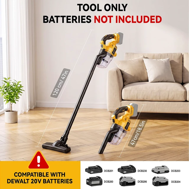 Alt view image 3 of 7 - Cordless Handheld Vacuum Compatible with Dewalt 20V Battery (Battery Not Included), 400W Strong Suction 5-in-1 Portable Vacuum Cleaner with LED Light and 2 HEPA Filters for Car Garage Home Pet Hair