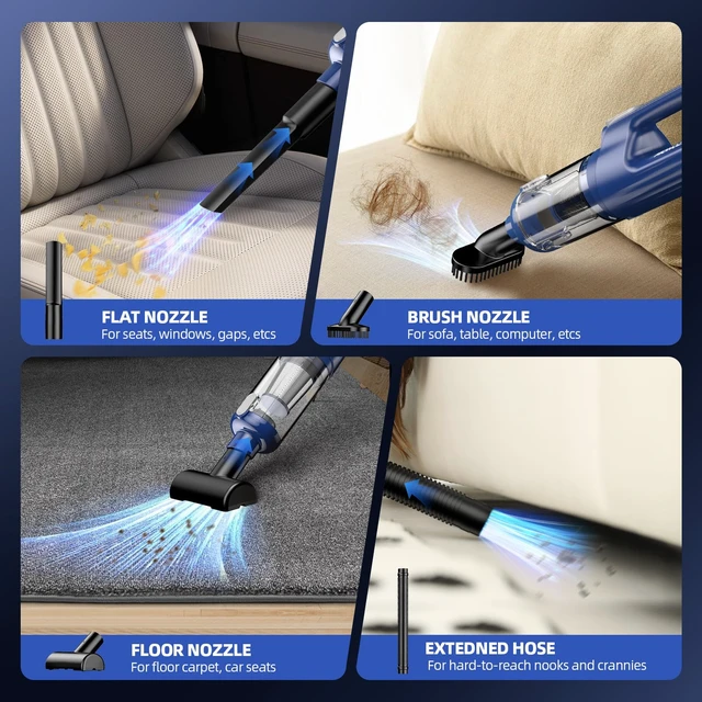 Alt view image 4 of 7 - Car Vacuum Cleaner High Power, 18000Pa 2 in 1 Vacuum Cleaner&Air Duster, 130W Brushless Motor Handheld Vacuum Cordless with 7800mAh Battery, LED Light, Multi-Nozzles for Car, Home, Office, Pet