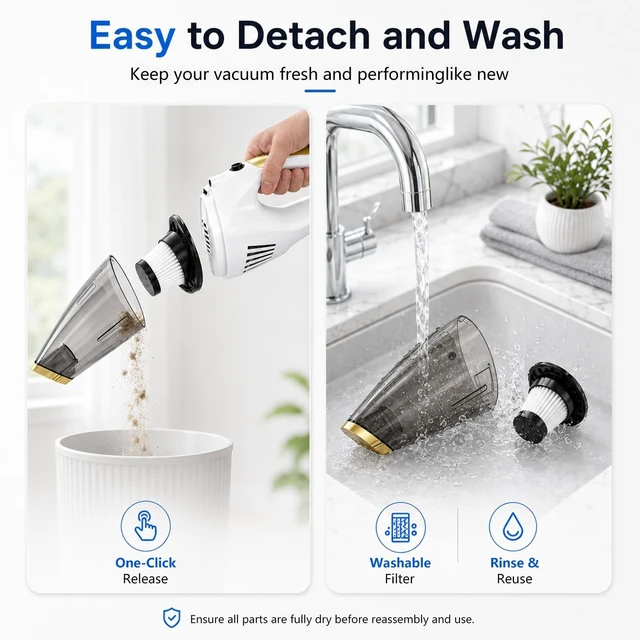 Alt view image 7 of 7 - Handheld Vacuum Cordless, Car Vacuum Portable Cordless with LED Light | Strong Suction Hand Vacuum with Washable HEPA Filter and 3 Attachments for Pet Hair, Home, Office