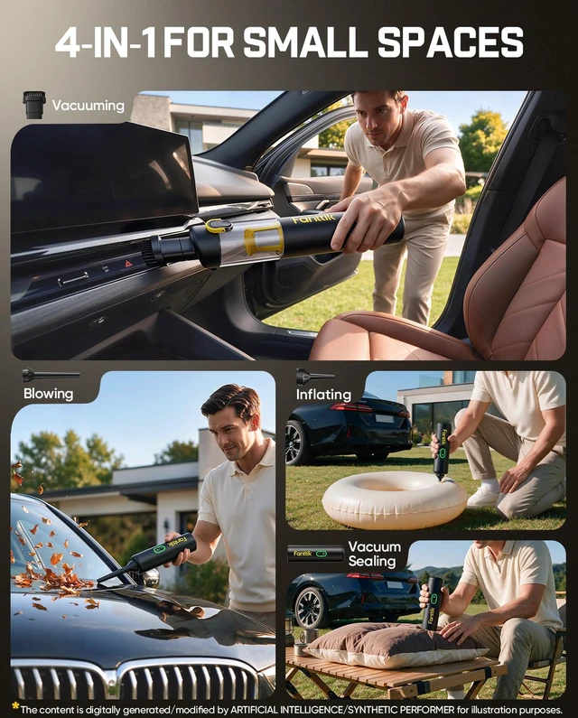 Alt view image 2 of 7 - Slim V8 APEX Cordless Car Vacuum & Air Duster, 4-in-1 Portable Mini Vacuum with 19000pa Suction Power for Pet Hair, Type-C Charge, One-Touch Empty for Car, Office Desk, Keyboards (Black)