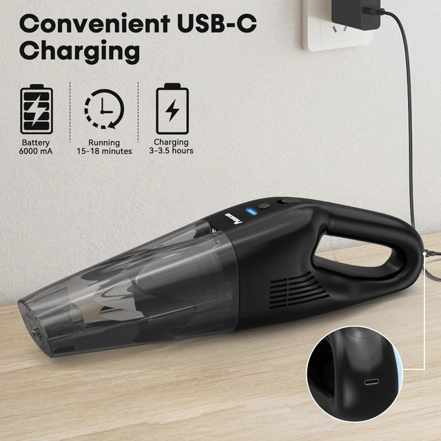 Alt view image 6 of 7 - Portable Handheld Vacuum Cordless 10,000Pa Suction Power, Lightweight 1.8 lbs, Washable HEPA Filter, Quiet, LED Light, 800ml Dustbin, Perfect for Home Clean