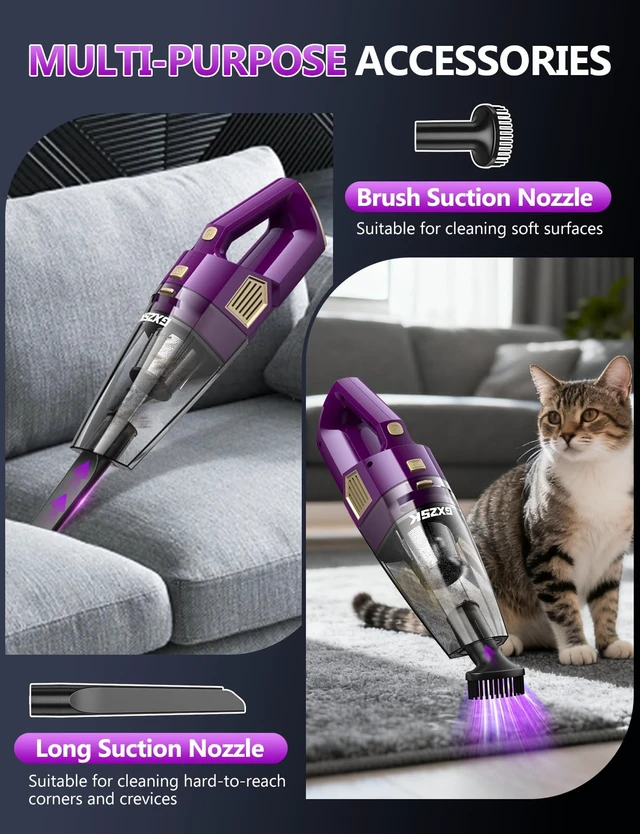 Alt view image 3 of 7 - Handheld Vacuum Cordless, 15000PA Hand Held Car Vacuum Cleaner | Strong Suction Rechargeable, Portable Hand Vacuum with Multi-Nozzles & Washable Filter for Home Office, Car, Pets