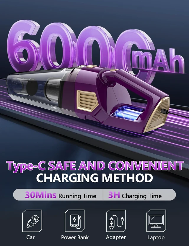 Alt view image 5 of 7 - Handheld Vacuum Cordless, 15000PA Hand Held Car Vacuum Cleaner | Strong Suction Rechargeable, Portable Hand Vacuum with Multi-Nozzles & Washable Filter for Home Office, Car, Pets