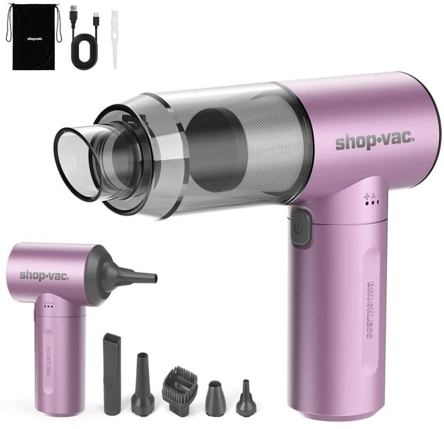 Main image of S4 16000Pa Mini Handheld Car Vacuum Cleaner Cordless, Purple | 3-in-1 Multi-Function, Brushless Motor, Multiple Nozzles, Rechargeable, for Car, Office, and Home Detail Cleaning