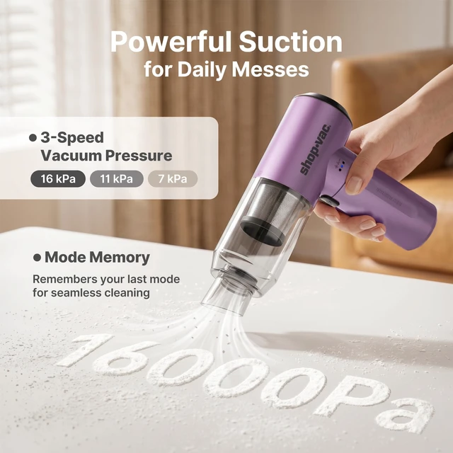 Alt view image 4 of 7 - S4 16000Pa Mini Handheld Car Vacuum Cleaner Cordless, Purple | 3-in-1 Multi-Function, Brushless Motor, Multiple Nozzles, Rechargeable, for Car, Office, and Home Detail Cleaning