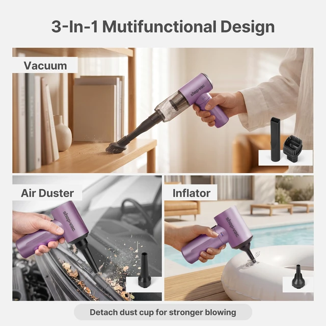 Alt view image 6 of 7 - S4 16000Pa Mini Handheld Car Vacuum Cleaner Cordless, Purple | 3-in-1 Multi-Function, Brushless Motor, Multiple Nozzles, Rechargeable, for Car, Office, and Home Detail Cleaning