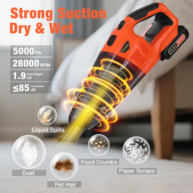 Alt view image 2 of 7 - Cordless Handheld Vacuum with 20V Rechargeable Battery | Portable, Large Dustbin, Powerful Battery, Separate Charge, Dry/Wet Suction, Multi-Nozzles, Car, Home, Pet Hair Cleaning