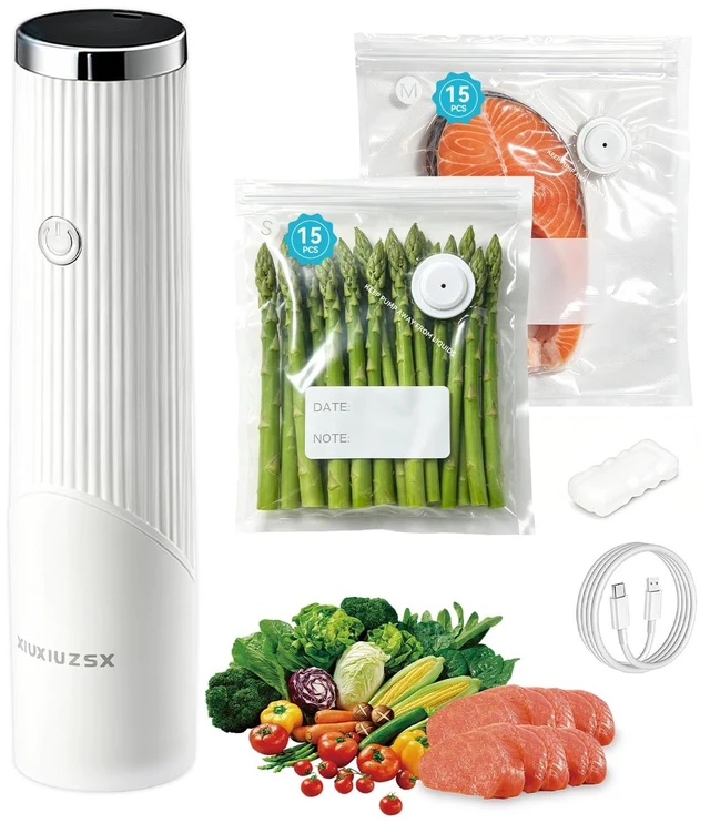 Main image of Compact Handheld Vacuum Sealer for Food with 30 Reusable Bags | Powerful 60 kPa suction, Keeps food fresh up to 6X longer, Cordless handheld design, Ideal for meal prep and food storage