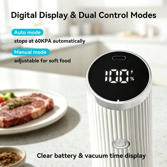 Alt view image 3 of 7 - Compact Handheld Vacuum Sealer for Food with 30 Reusable Bags | Powerful 60 kPa suction, Keeps food fresh up to 6X longer, Cordless handheld design, Ideal for meal prep and food storage