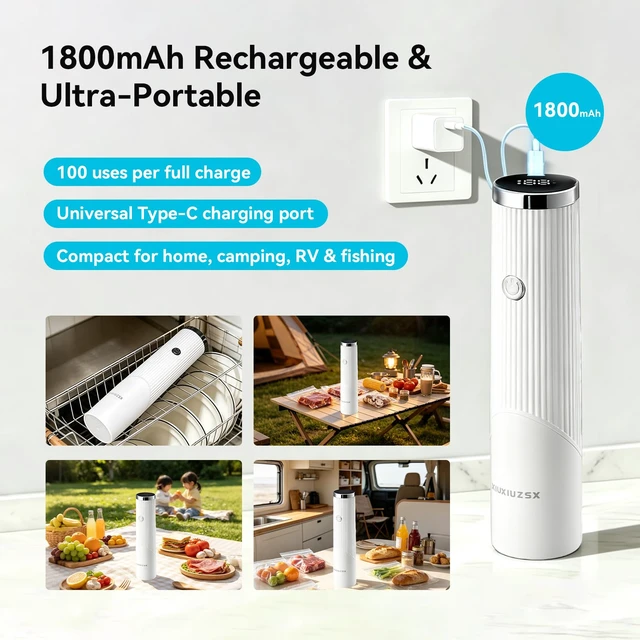 Alt view image 5 of 7 - Compact Handheld Vacuum Sealer for Food with 30 Reusable Bags | Powerful 60 kPa suction, Keeps food fresh up to 6X longer, Cordless handheld design, Ideal for meal prep and food storage