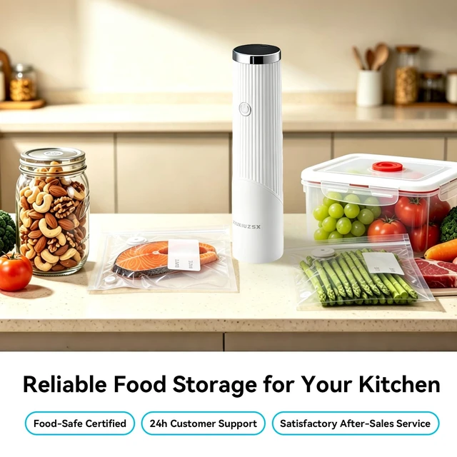Alt view image 7 of 7 - Compact Handheld Vacuum Sealer for Food with 30 Reusable Bags | Powerful 60 kPa suction, Keeps food fresh up to 6X longer, Cordless handheld design, Ideal for meal prep and food storage