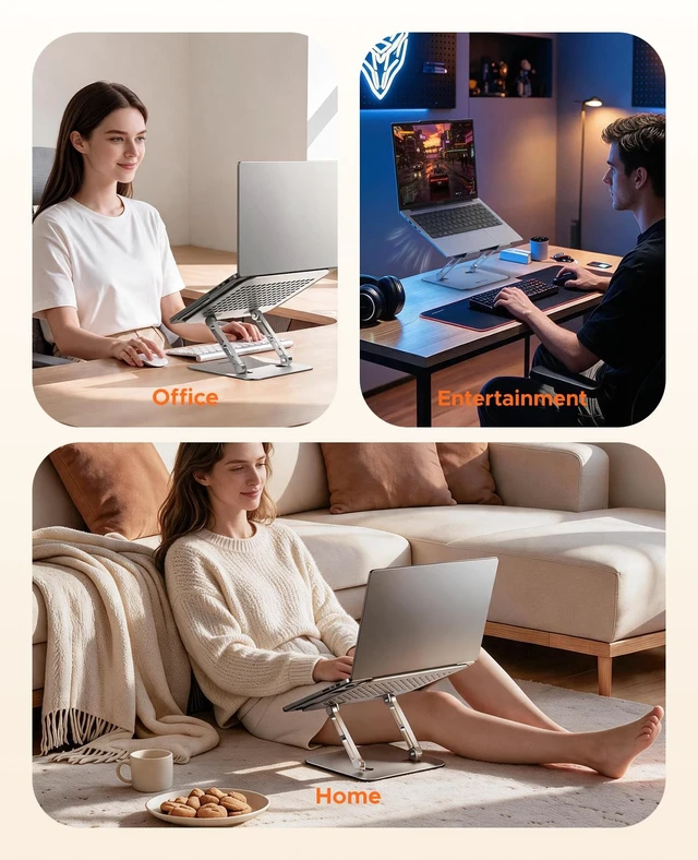Alt view image 6 of 7 - Adjustable Laptop Stand, Ergonomic Foldable Aluminum Stand, WS1 | Ergonomic Laptop Riser, 11 lb Load, Laptop Holder for Desk, Ergonomic Stand for Home Office, Non-Slip, Fits 10-17" , Silver