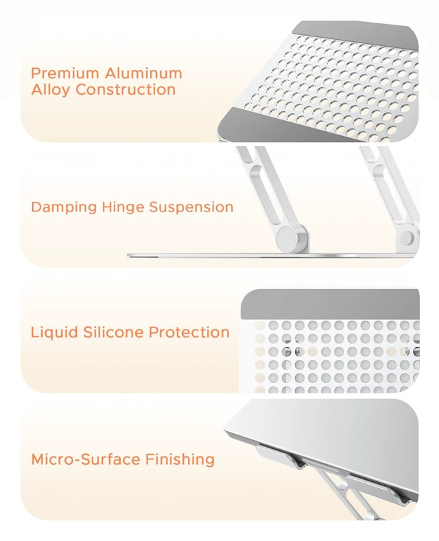 Alt view image 7 of 7 - Adjustable Laptop Stand, Ergonomic Foldable Aluminum Stand, WS1 | Ergonomic Laptop Riser, 11 lb Load, Laptop Holder for Desk, Ergonomic Stand for Home Office, Non-Slip, Fits 10-17" , Silver