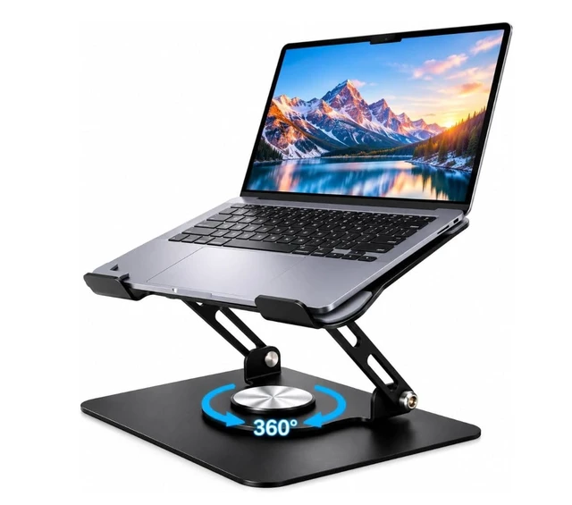 Alt view image 5 of 7 - Adjustable Laptop Stand for Desk, Foldable Aluminum Laptop Riser with 360° Rotating Base, Ergonomic Height-Adjustable Computer Holder, Ventilated Design for MacBook, Dell, HP, Lenovo