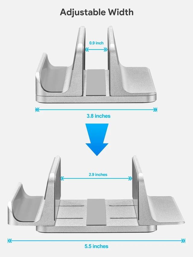 Alt view image 2 of 7 - 2-in-1 Vertical Laptop Stand, Adjustable Aluminum Desk Dock, Silver | Adjustable Laptop Holder for Desk, Space-Saving Organizer Compatible with All MacBook, Samsung, HP, Dell, Chromebook