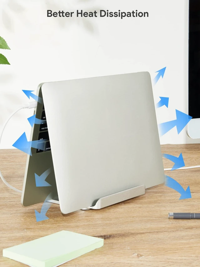 Alt view image 4 of 7 - 2-in-1 Vertical Laptop Stand, Adjustable Aluminum Desk Dock, Silver | Adjustable Laptop Holder for Desk, Space-Saving Organizer Compatible with All MacBook, Samsung, HP, Dell, Chromebook