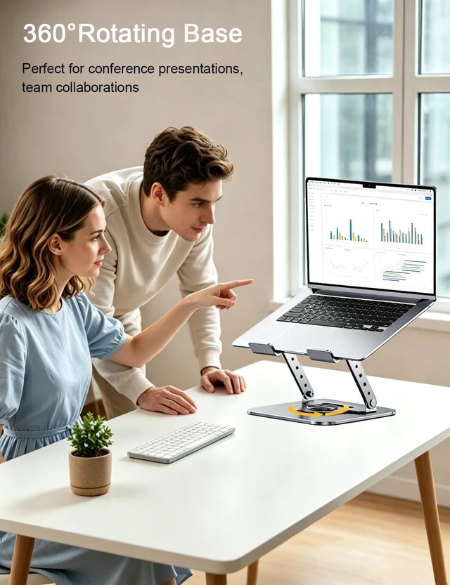 Alt view image 2 of 7 - Adjustable Laptop Stand, Computer Stand with 360 Rotating Base,Ergonomic Laptop Riser Mount for Desk Foldable Protable Computer Desk Fits with MacBook Air Pro or 10.5-15.6 inch-Screen Laptops/Tablets
