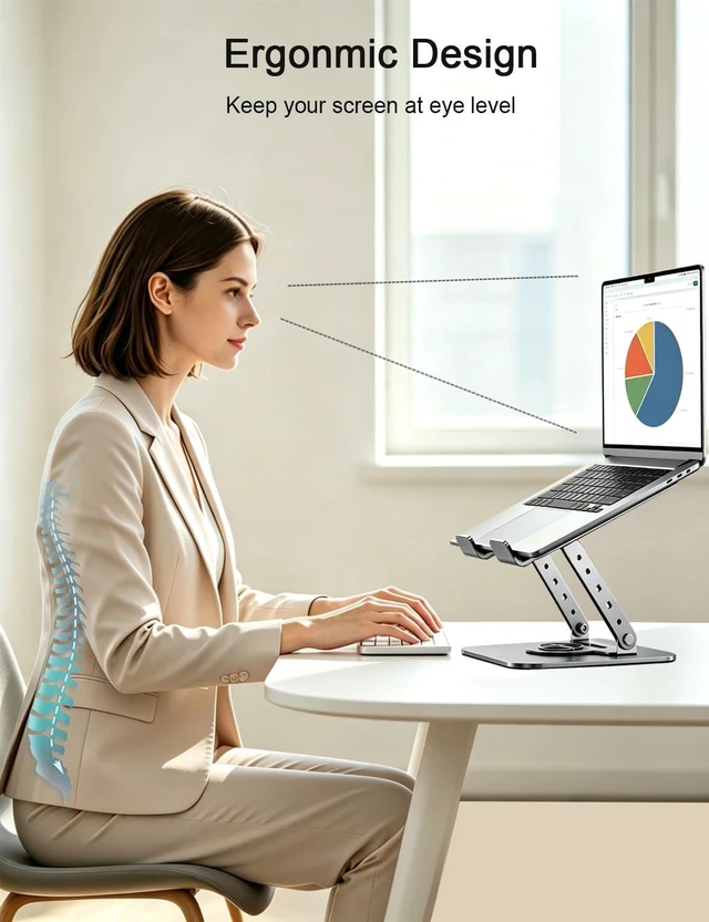 Alt view image 4 of 7 - Adjustable Laptop Stand, Computer Stand with 360 Rotating Base,Ergonomic Laptop Riser Mount for Desk Foldable Protable Computer Desk Fits with MacBook Air Pro or 10.5-15.6 inch-Screen Laptops/Tablets