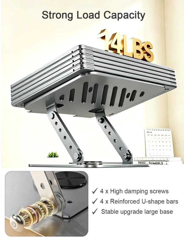 Alt view image 6 of 7 - Adjustable Laptop Stand, Computer Stand with 360 Rotating Base,Ergonomic Laptop Riser Mount for Desk Foldable Protable Computer Desk Fits with MacBook Air Pro or 10.5-15.6 inch-Screen Laptops/Tablets