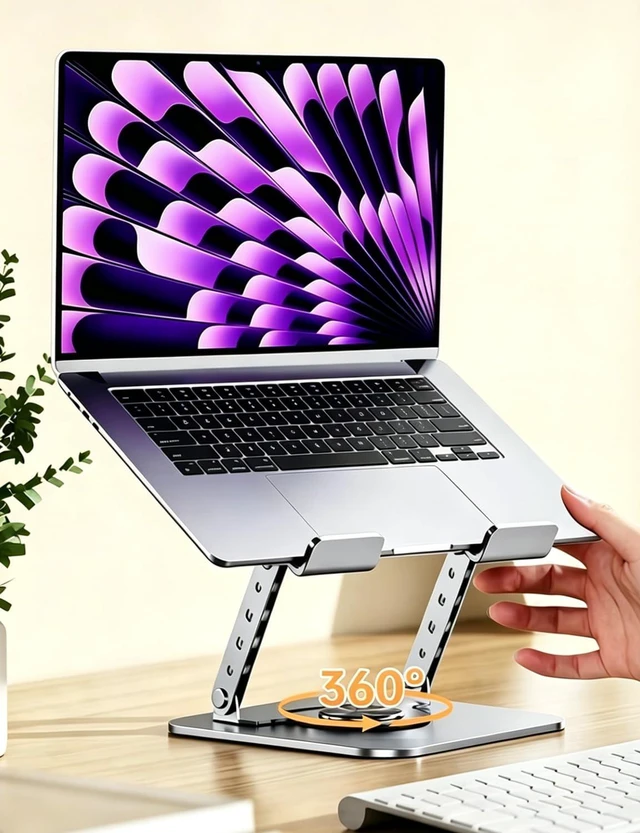 Alt view image 7 of 7 - Adjustable Laptop Stand, Computer Stand with 360 Rotating Base,Ergonomic Laptop Riser Mount for Desk Foldable Protable Computer Desk Fits with MacBook Air Pro or 10.5-15.6 inch-Screen Laptops/Tablets