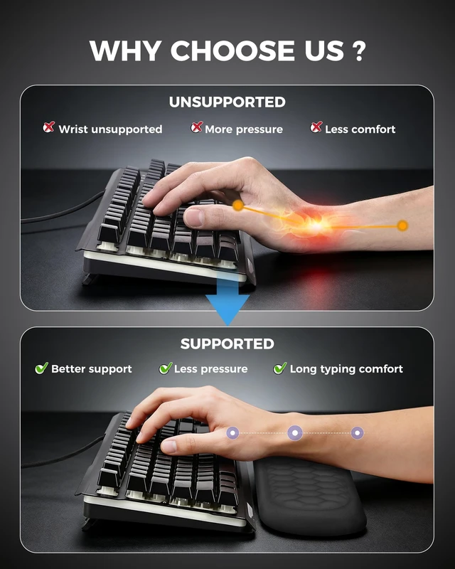 Alt view image 2 of 7 - Keyboard Wrist Rest, Ergonomic Memory Foam Wrist Support,Black | 3D Textured Lycra Surface, Premium memory foam, Non-slip PU base, Elbow and forearm support, Comfortable for work and gaming