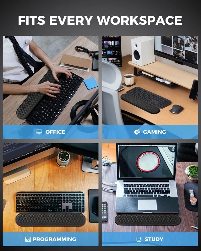 Alt view image 7 of 7 - Keyboard Wrist Rest, Ergonomic Memory Foam Wrist Support,Black | 3D Textured Lycra Surface, Premium memory foam, Non-slip PU base, Elbow and forearm support, Comfortable for work and gaming