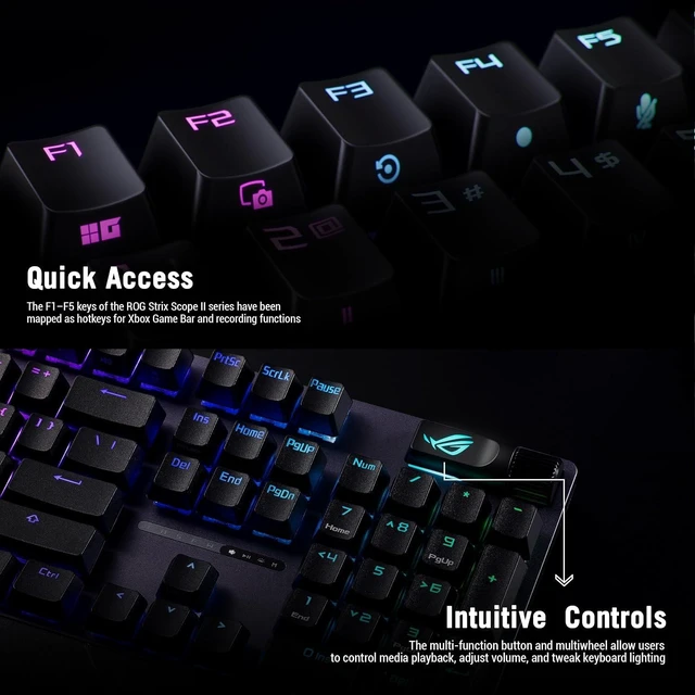 Alt view image 2 of 6 - ASUS ROG Strix Scope II X Wired USB Mechanical Gaming Keyboard 100% Full-Size, Hot Swappable Pre-lubed ROG NX Snow V2 Linear Switches, PBT Keycaps, RGB, PC/Mac Support - Black