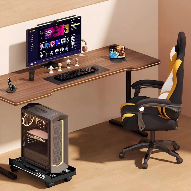 Alt view image 5 of 7 - Adjustable Computer Tower Stand, Mobile PC Stand for Floor, Fits PC Tower Up To 11.41 In Wide, Under Desk CPU Holder with 4 Locking Wheels, Ventilated Base, 66 Lbs Support - Black