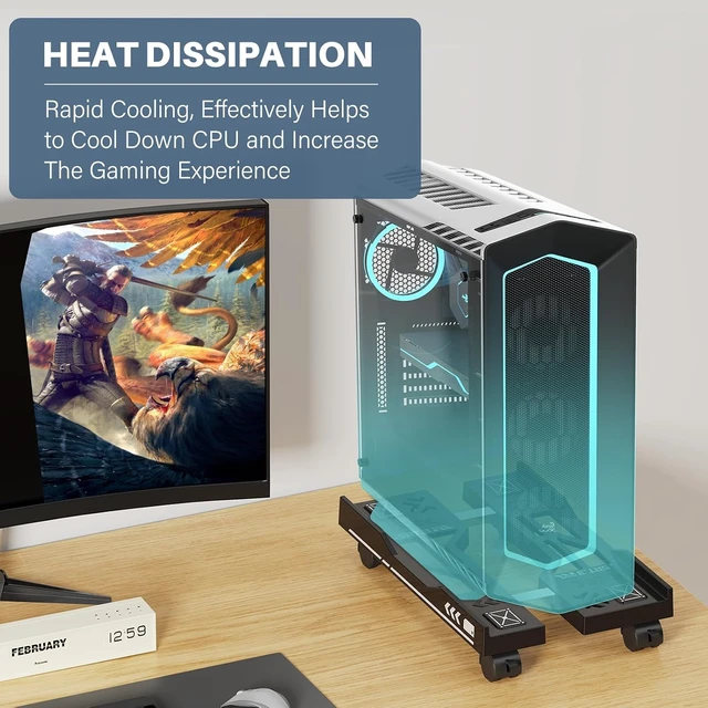 Alt view image 3 of 7 - Adjustable Computer Tower Stand, Mobile PC Stand for Floor, Fits PC Tower Up To 11.41 In Wide, Under Desk CPU Holder with 4 Locking Wheels, Ventilated Base, 66 Lbs Support - Black