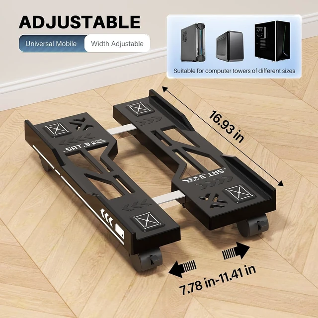 Alt view image 2 of 7 - Adjustable Computer Tower Stand, Mobile PC Stand for Floor, Fits PC Tower Up To 11.41 In Wide, Under Desk CPU Holder with 4 Locking Wheels, Ventilated Base, 66 Lbs Support - Black