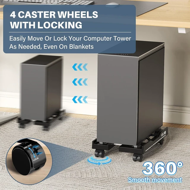 Alt view image 6 of 7 - Adjustable Computer Tower Stand, Mobile PC Stand for Floor, Fits PC Tower Up To 11.41 In Wide, Under Desk CPU Holder with 4 Locking Wheels, Ventilated Base, 66 Lbs Support - Black