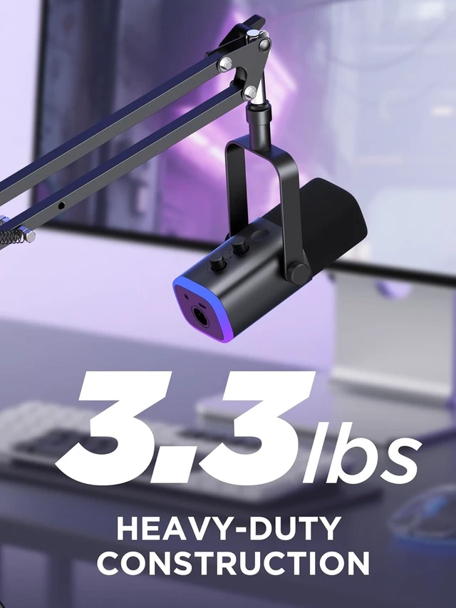 Alt view image 6 of 7 - Boom Arm Microphone Mic Stand for Blue Yeti Fifine HyperX, Desk Mount, Desktop Stands, Adjustable Reach, Rotate Fully, Folds Away Compactly, for Gaming, Streaming or Recording