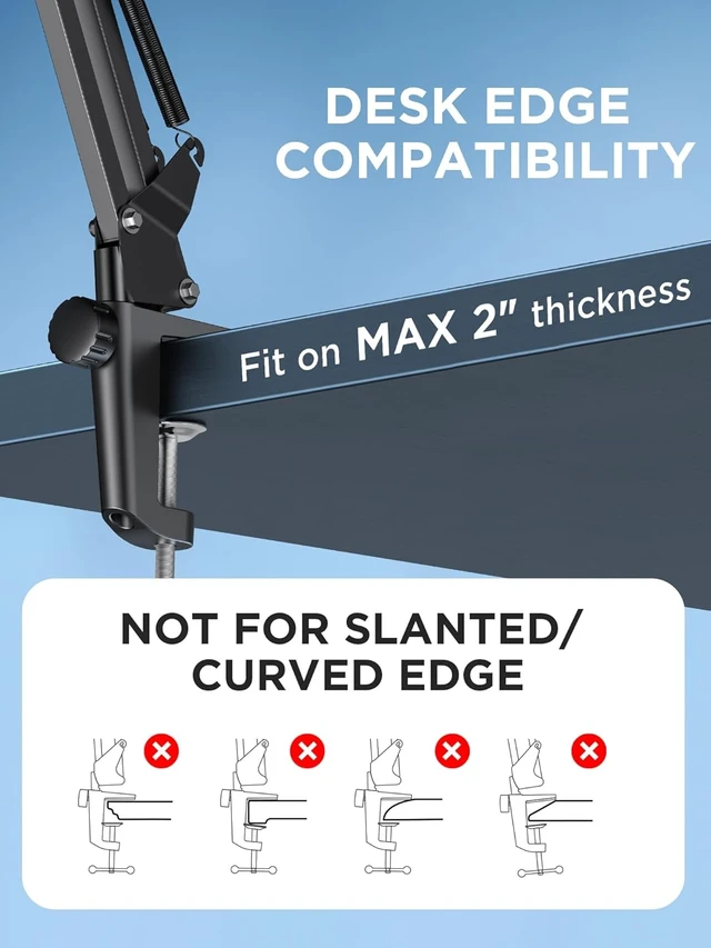 Alt view image 4 of 7 - Boom Arm Microphone Mic Stand for Blue Yeti Fifine HyperX, Desk Mount, Desktop Stands, Adjustable Reach, Rotate Fully, Folds Away Compactly, for Gaming, Streaming or Recording