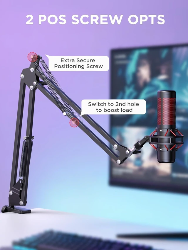 Alt view image 5 of 7 - Boom Arm Microphone Mic Stand for Blue Yeti Fifine HyperX, Desk Mount, Desktop Stands, Adjustable Reach, Rotate Fully, Folds Away Compactly, for Gaming, Streaming or Recording