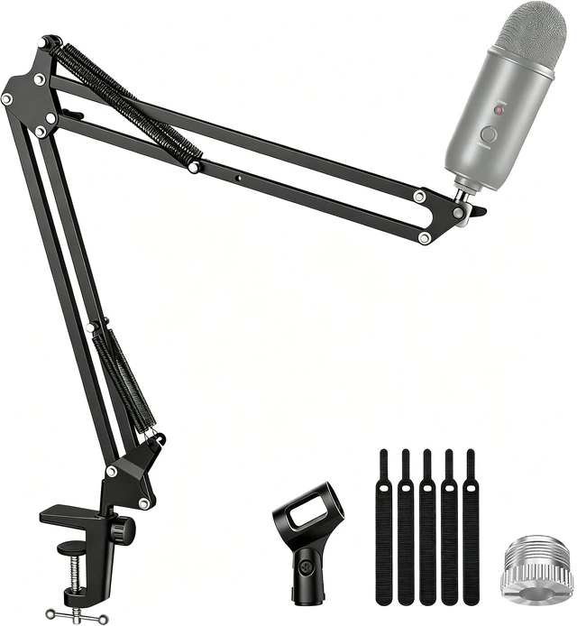 Main image of Boom Arm Microphone Mic Stand for Blue Yeti Fifine HyperX, Desk Mount, Desktop Stands, Adjustable Reach, Rotate Fully, Folds Away Compactly, for Gaming, Streaming or Recording