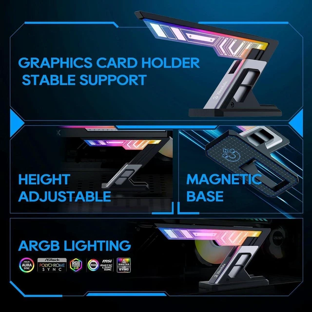 Alt view image 3 of 7 - ARGB GPU Support Bracket, Horizontal GPU Anti-Sag Support Bracket 5V 3pin Universal GPU Bracket, Graphics Video Card Brace with Height Adjustable (Black)