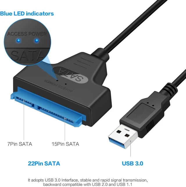 Alt view image 2 of 7 - SATA to USB 3.0 Adapter Cable for 2.5 inch HDD/SSD, Hard Drive Adapter Converter Support UASP (Black)