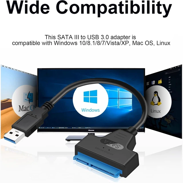 Alt view image 3 of 7 - SATA to USB 3.0 Adapter Cable for 2.5 inch HDD/SSD, Hard Drive Adapter Converter Support UASP (Black)