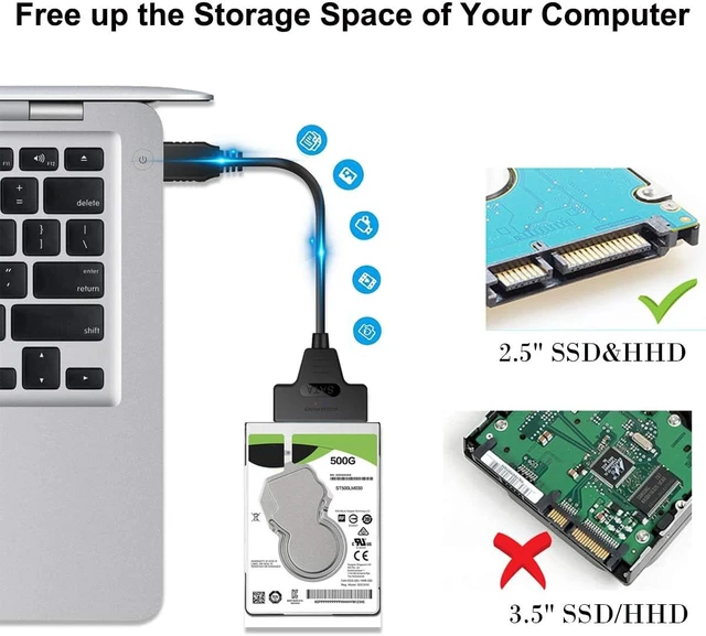 Alt view image 4 of 7 - SATA to USB 3.0 Adapter Cable for 2.5 inch HDD/SSD, Hard Drive Adapter Converter Support UASP (Black)