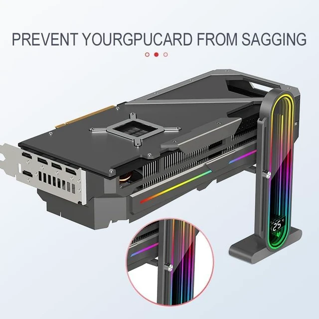 Alt view image 6 of 7 - Graphics Card GPU Support Bracket, Height Adjustable RGB GPU Stand with Temperature Display, 5V 3PIN Video Card Support Holder, Anti Sag Bracket & Magnetic Base for PC Graphics Cards - Black
