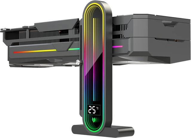 Main image of Graphics Card GPU Support Bracket, Height Adjustable RGB GPU Stand with Temperature Display, 5V 3PIN Video Card Support Holder, Anti Sag Bracket & Magnetic Base for PC Graphics Cards - Black