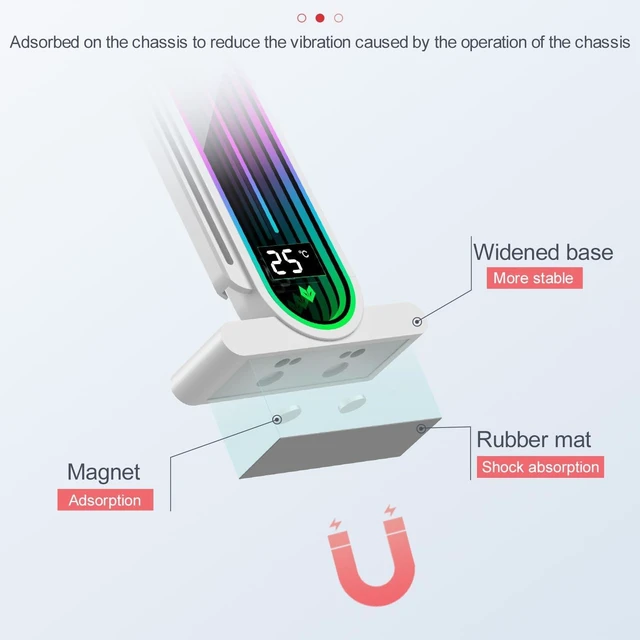 Alt view image 4 of 7 - Graphics Card GPU Support Bracket, Height Adjustable RGB GPU Stand with Temperature Display, 5V 3PIN Video Card Support Holder, Anti Sag Bracket & Magnetic Base for PC Graphics Cards - Black