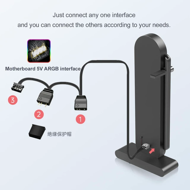 Alt view image 7 of 7 - Graphics Card GPU Support Bracket, Height Adjustable RGB GPU Stand with Temperature Display, 5V 3PIN Video Card Support Holder, Anti Sag Bracket & Magnetic Base for PC Graphics Cards - Black