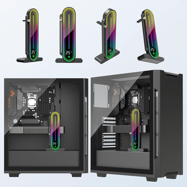 Alt view image 5 of 7 - Graphics Card GPU Support Bracket, Height Adjustable RGB GPU Stand with Temperature Display, 5V 3PIN Video Card Support Holder, Anti Sag Bracket & Magnetic Base for PC Graphics Cards - Black
