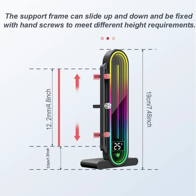 Alt view image 2 of 7 - Graphics Card GPU Support Bracket, Height Adjustable RGB GPU Stand with Temperature Display, 5V 3PIN Video Card Support Holder, Anti Sag Bracket & Magnetic Base for PC Graphics Cards - Black